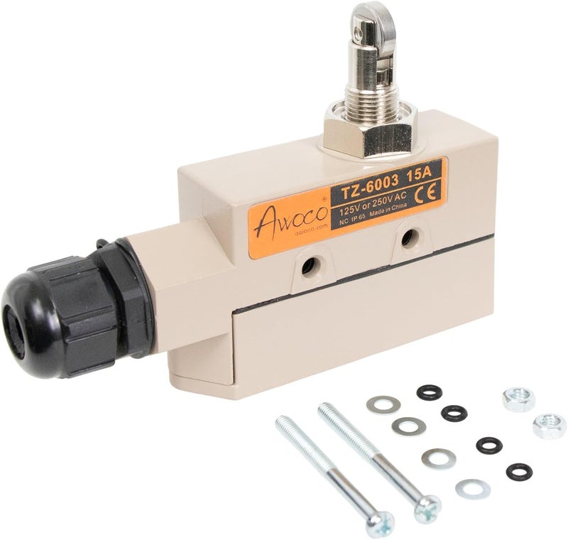 Awoco Heavy Duty Commercial Door Micro Switch with Cross Roller Plunger for Air Curtains, 250V 15A IP 65 Limit Switch Type NO and Type NC (TZ-6003-15A) - Image 1